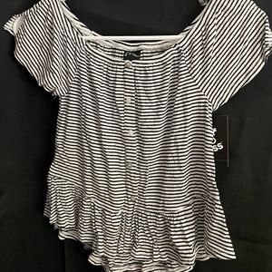 Blue and White Striped Short Sleeve Shirt